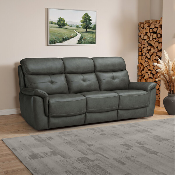 Virgo Lead Leather Sofas - 3 Seater Sofa - Iver Range - Oak Furnitureland
