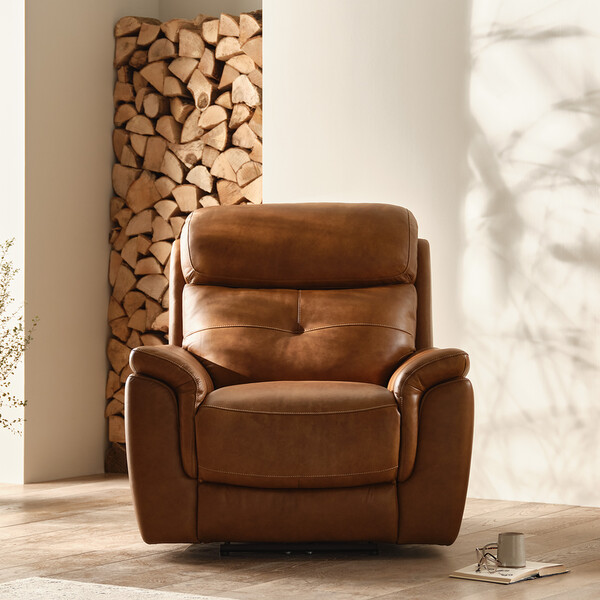 Virgo Cognac Leather Sofas - Armchair - Iver Range - Oak Furnitureland