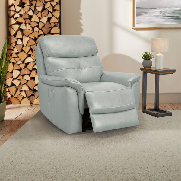 Odyssey Light Grey Leather Sofas - Electric Recliner Armchair - Iver Range - Oak Furnitureland