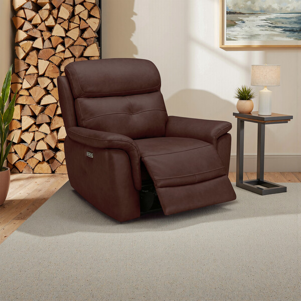 Odyssey Tan Leather Sofas - Electric Recliner Armchair with Power Headrest - Iver Range - Oak Furnitureland