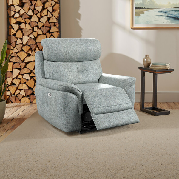 Santos Steel Fabric Sofas - Electric Recliner Armchair with Power Headrest - Iver Range - Oak Furnitureland