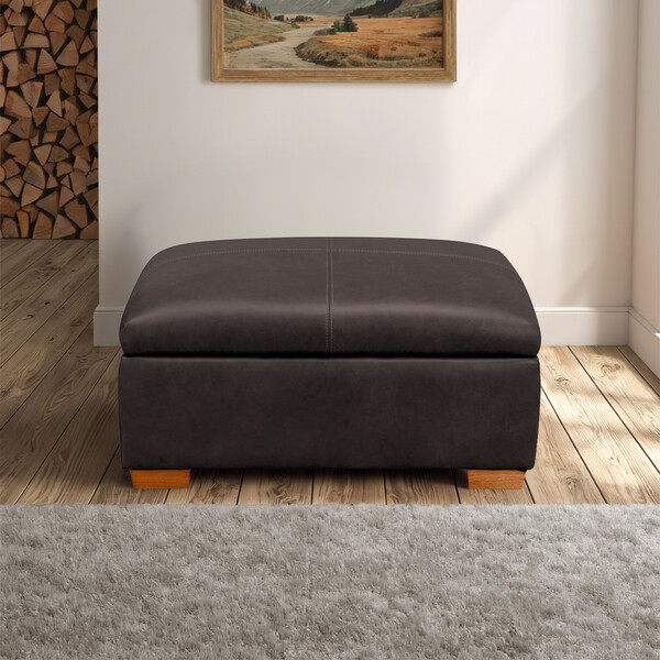 Amara Brown Leather Sofas - Storage Footstool - Iver Range - Oak Furnitureland