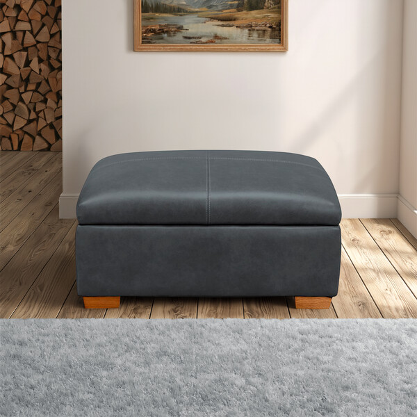 Amara Dark Grey Leather Sofas - Storage Footstool - Iver Range - Oak Furnitureland