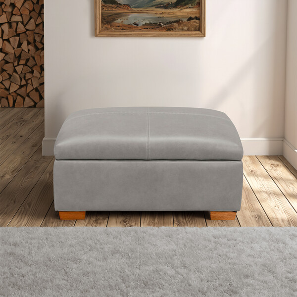 Amara Light Grey Leather Sofas - Storage Footstool - Iver Range - Oak Furnitureland
