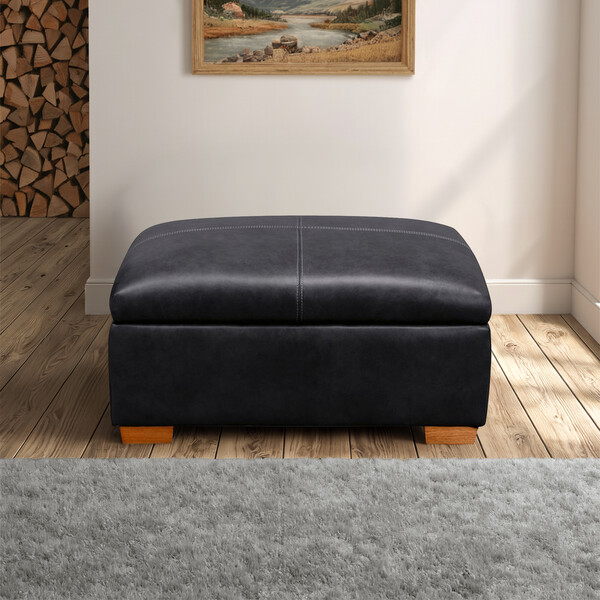 Odyssey Black Leather Sofas - Storage Footstool - Iver Range - Oak Furnitureland