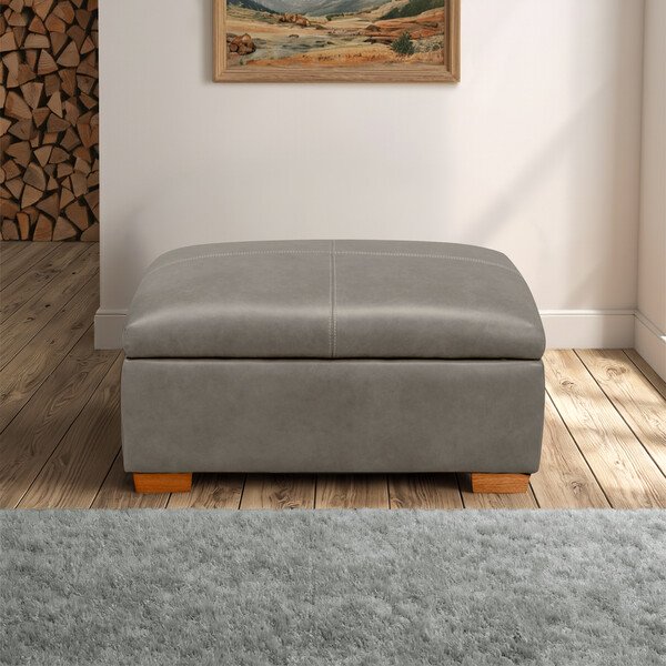 Odyssey Dark Grey Leather Sofas - Storage Footstool - Iver Range - Oak Furnitureland