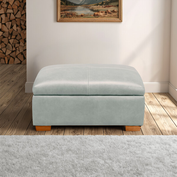 Odyssey Light Grey Leather Sofas - Storage Footstool - Iver Range - Oak Furnitureland