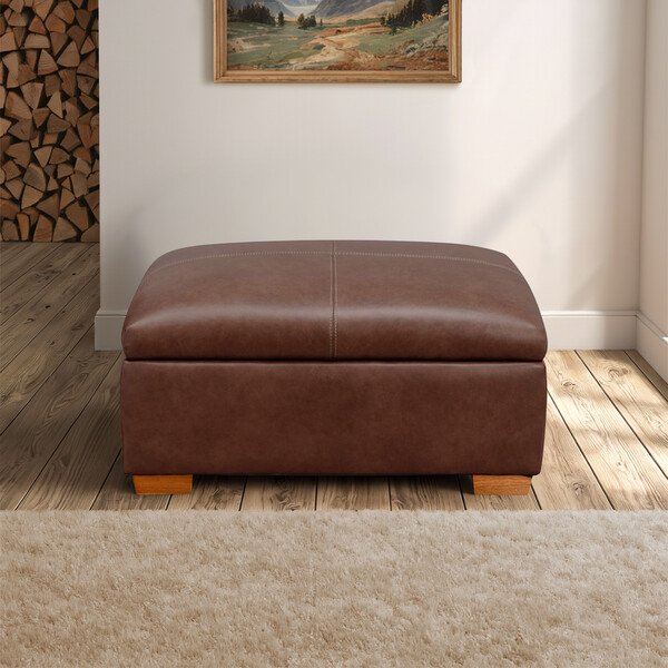 Virgo Chestnut Leather Sofas - Storage Footstool - Iver Range - Oak Furnitureland