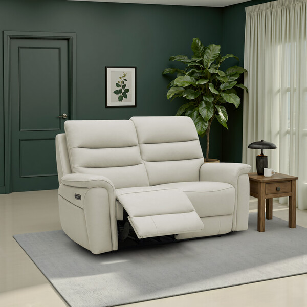 Bone China Leather Sofas - 2 Seater Electric Recliner Sofa - Jarrod Range - Oak Furnitureland