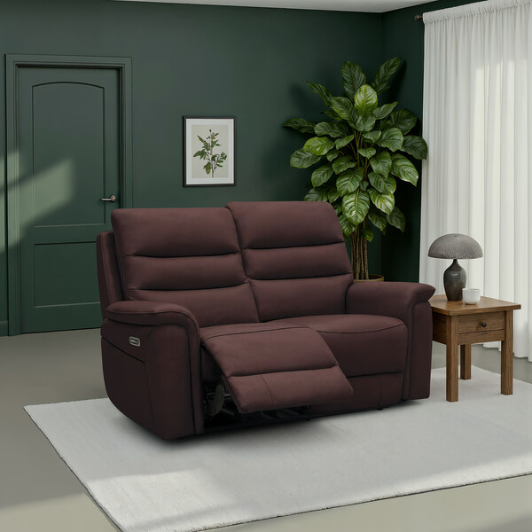 Chestnut Leather Sofas - 2 Seater Electric Recliner Sofa - Jarrod Range - Oak Furnitureland