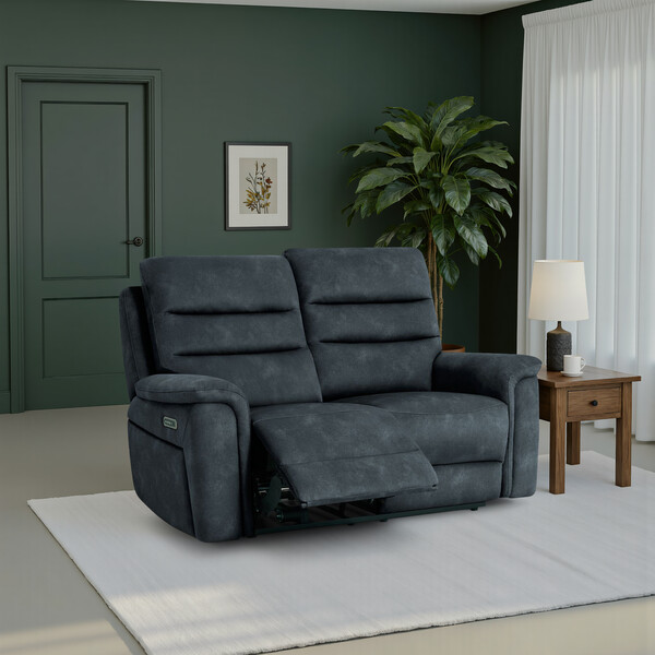 Dexter Shadow Fabric Sofas - 2 Seater Electric Recliner Sofa - Jarrod Range - Oak Furnitureland