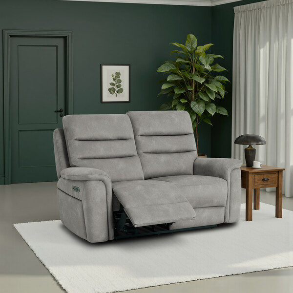 Dexter Stone Fabric Sofas - 2 Seater Electric Recliner Sofa - Jarrod Range - Oak Furnitureland