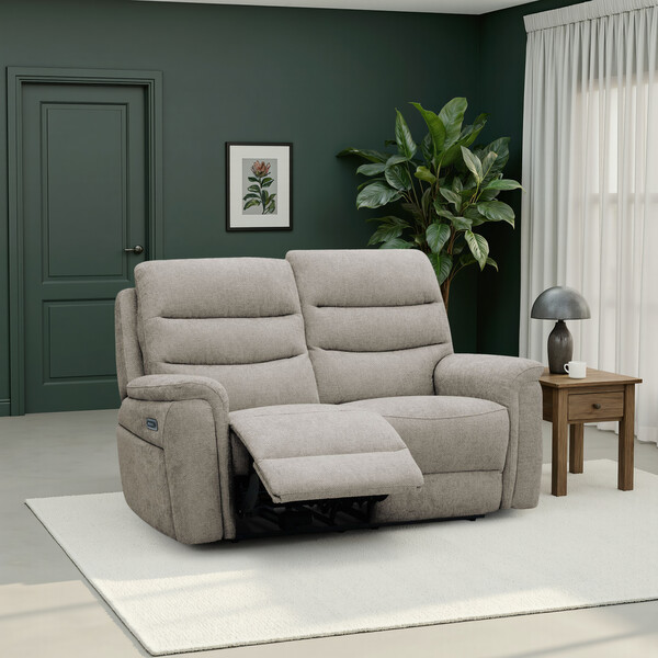 Hopsack Linen Fabric Sofas - 2 Seater Electric Recliner Sofa - Jarrod Range - Oak Furnitureland
