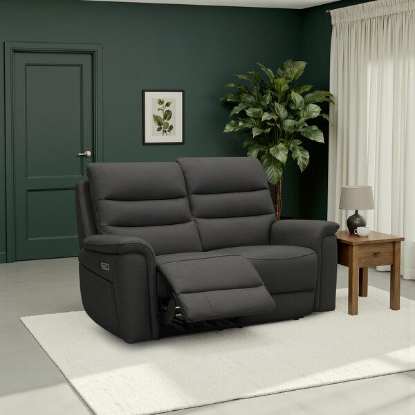 Storm Leather Sofas - 2 Seater Electric Recliner Sofa - Jarrod Range - Oak Furnitureland