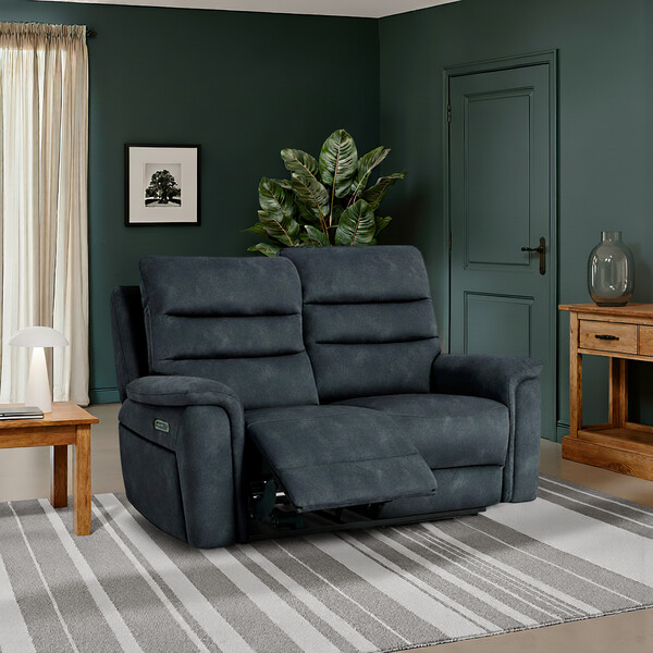 Dexter Shadow Fabric Sofas - 2 Seater Recliner Sofa with Power Headrest & Lumbar Support - Jarrod Range - Oak Furnitureland