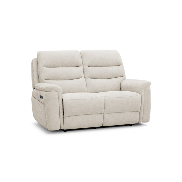 Hopsack Natural Fabric Sofas - 2 Seater Recliner Sofa with Power Headrest & Lumbar Support - Jarrod Range - Oak Furnitureland