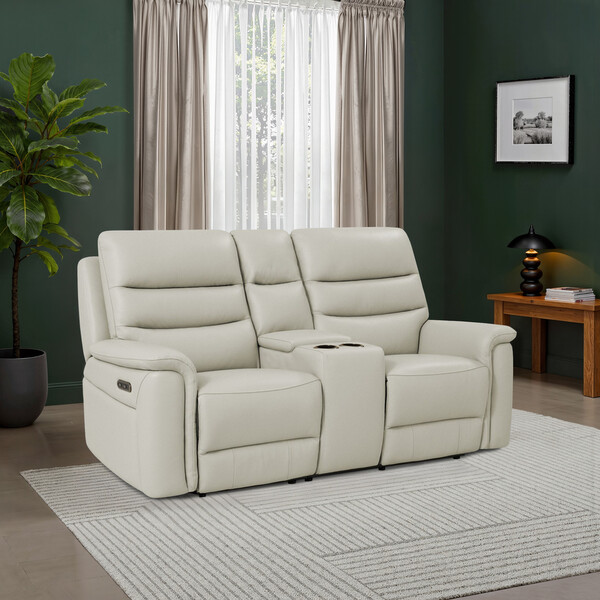 Bone China Leather Sofas - 2 Seater Electric Recliner Sofa with Console - Jarrod Range - Oak Furnitureland