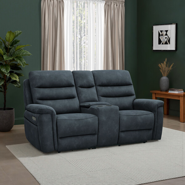 Dexter Shadow Fabric Sofas - 2 Seater Electric Recliner Sofa with Console - Jarrod Range - Oak Furnitureland