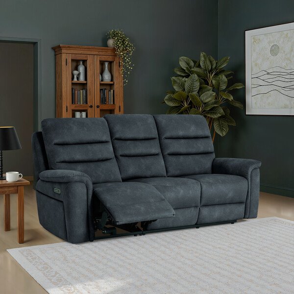 Dexter Shadow Fabric Sofas - 3 Seater Electric Recliner Sofa - Jarrod Range - Oak Furnitureland