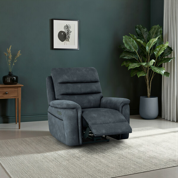 Dexter Shadow Fabric Sofas - Electric Recliner Armchair - Jarrod Range - Oak Furnitureland