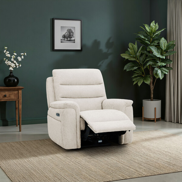 Hopsack Natural Fabric Sofas - Electric Recliner Armchair - Jarrod Range - Oak Furnitureland