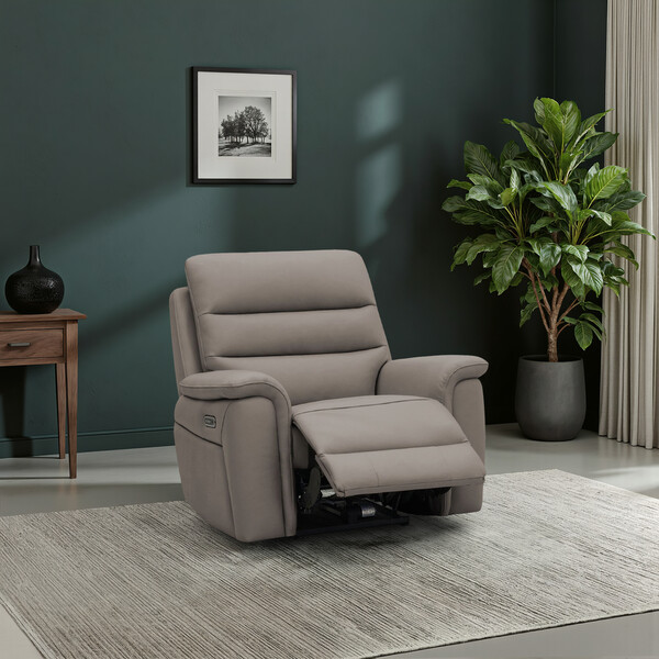Oyster Leather Sofas - Electric Recliner Armchair - Jarrod Range - Oak Furnitureland