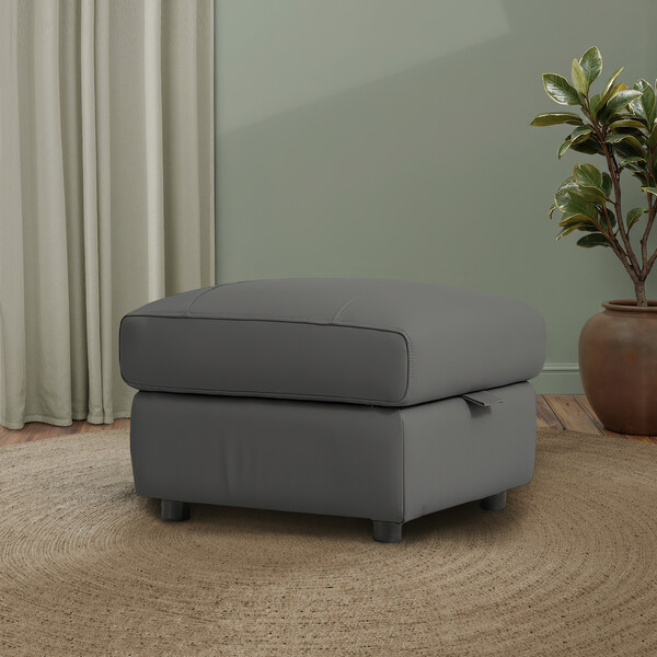 Elephant Grey Leather Sofas - Storage Footstool - Jarrod Range - Oak Furnitureland