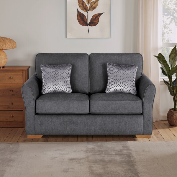 Campo Pewter Fabric Sofas - 2 Seater Deluxe Sofa Bed - Jasmine Range - Oak Furnitureland
