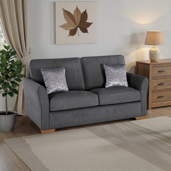 Campo Pewter Fabric Sofas - 3 Seater Deluxe Sofa Bed - Jasmine Range - Oak Furnitureland