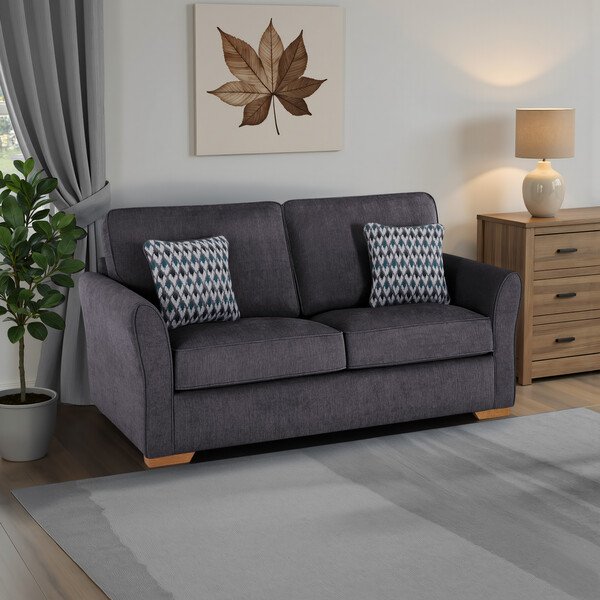 Orkney Graphite Fabric Sofas - 3 Seater Deluxe Sofa Bed - Jasmine Range - Oak Furnitureland