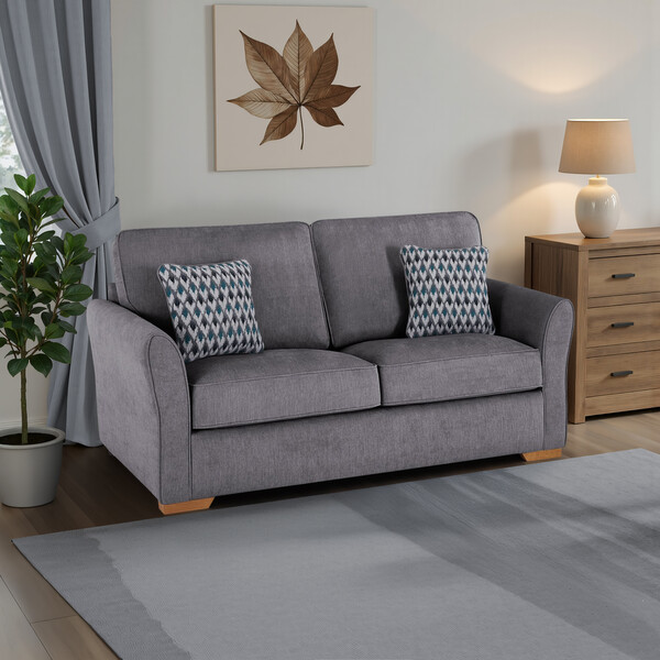 Orkney Grey Fabric Sofas - 3 Seater Deluxe Sofa Bed - Jasmine Range - Oak Furnitureland