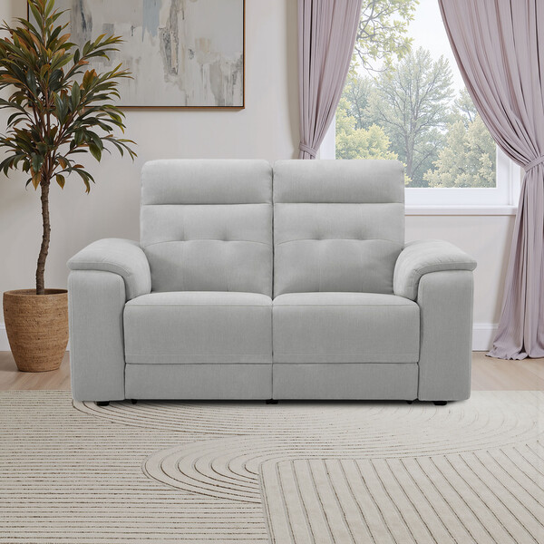 Amigo Dove Fabric Sofas - 2 Seater Recliner with Power Headrests - Juno Range - Oak Furnitureland