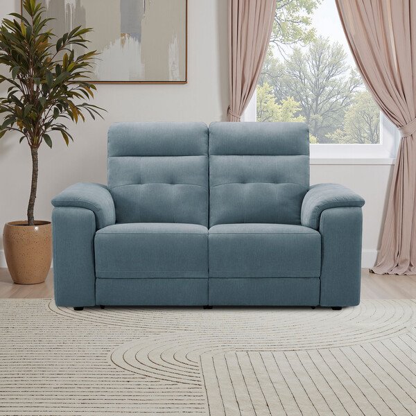 Amigo Mineral Fabric Sofas - 2 Seater Recliner with Power Headrests - Juno Range - Oak Furnitureland