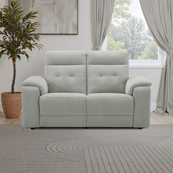 Amigo Sage Fabric Sofas - 2 Seater Recliner with Power Headrests - Juno Range - Oak Furnitureland