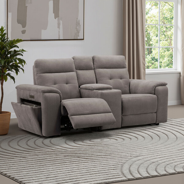 Amigo Cocoa Fabric Sofas - 2 Seater Recliner with Power Headrests & Wireless Charger - Juno Range - Oak Furnitureland