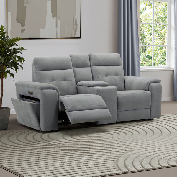 Amigo Granite Fabric Sofas - 2 Seater Recliner with Power Headrests & Wireless Charger - Juno Range - Oak Furnitureland