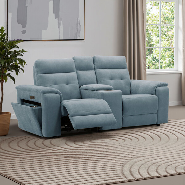 Amigo Mineral Fabric Sofas - 2 Seater Recliner with Power Headrests & Wireless Charger - Juno Range - Oak Furnitureland
