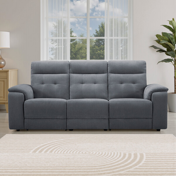 Amigo Coal Fabric Sofas - 3 Seater Recliner with Power Headrests - Juno Range - Oak Furnitureland