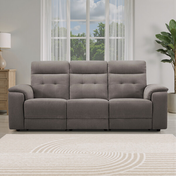 Amigo Cocoa Fabric Sofas - 3 Seater Recliner with Power Headrests - Juno Range - Oak Furnitureland