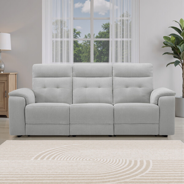Amigo Dove Fabric Sofas - 3 Seater Recliner with Power Headrests - Juno Range - Oak Furnitureland