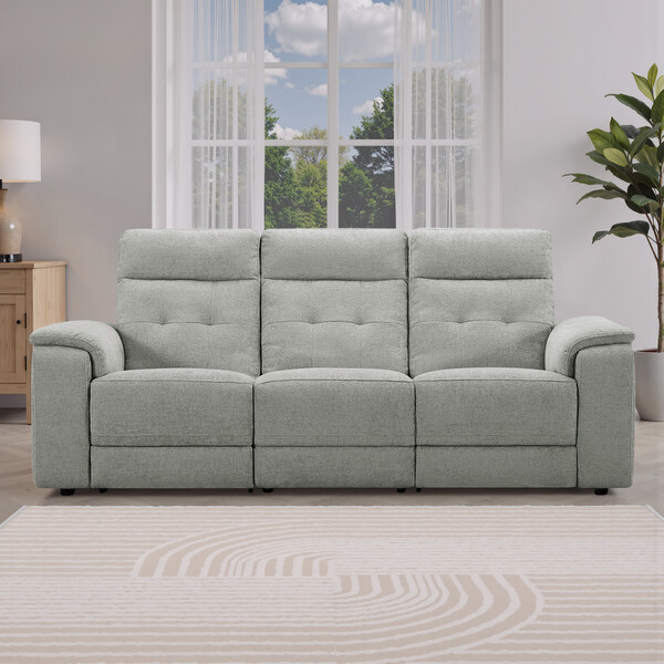 Hopsack Dove Fabric Sofas - 3 Seater Recliner with Power Headrests - Juno Range - Oak Furnitureland