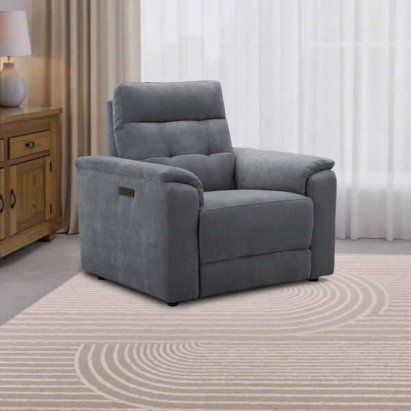 Amigo Coal Fabric Sofas - Electric Recliner Armchair with Power Headrest - Juno Range - Oak Furnitureland