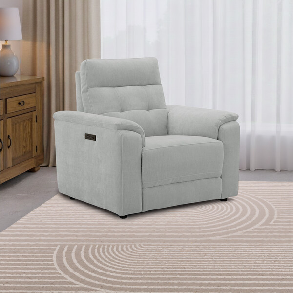 Amigo Dove Fabric Sofas - Recliner Armchair with Power Headrest - Juno Range - Oak Furnitureland