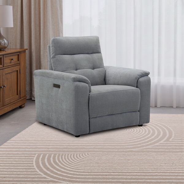 Amigo Granite Fabric Sofas - Recliner Armchair with Power Headrest - Juno Range - Oak Furnitureland