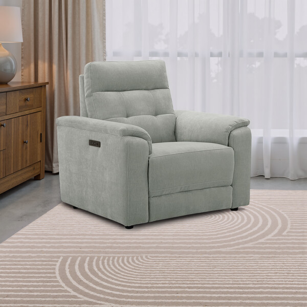 Amigo Sage Fabric Sofas - Recliner Armchair with Power Headrest - Juno Range - Oak Furnitureland