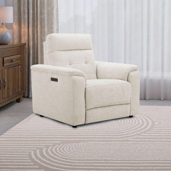 Hopsack Natural Fabric Sofas - Recliner Armchair with Power Headrest - Juno Range - Oak Furnitureland