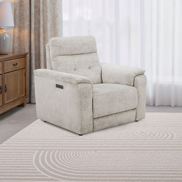 Koto Turtle Dove Fabric Sofas - Recliner Armchair with Power Headrest - Juno Range - Oak Furnitureland