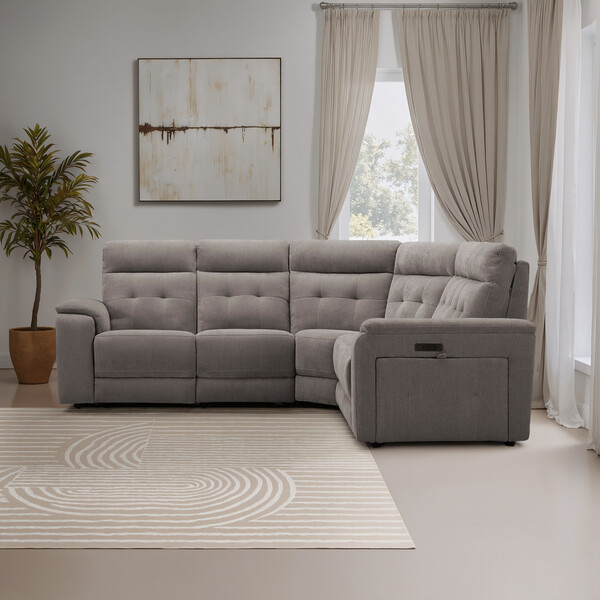 Amigo Coal Fabric Sofas - Large Corner Recliner with Power Headrests - Juno Range - Oak Furnitureland