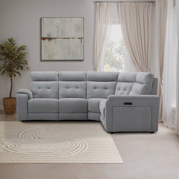 Amigo Granite Fabric Sofas - Large Corner Recliner with Power Headrests - Juno Range - Oak Furnitureland