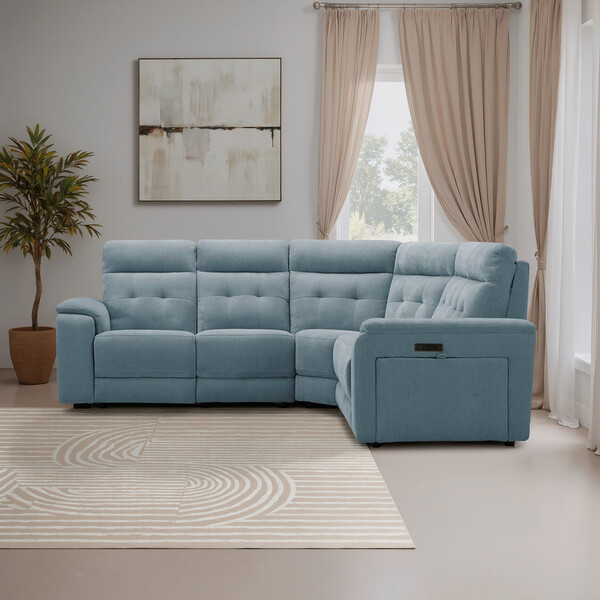 Amigo Mineral Fabric Sofas - Large Corner Recliner with Power Headrests - Juno Range - Oak Furnitureland